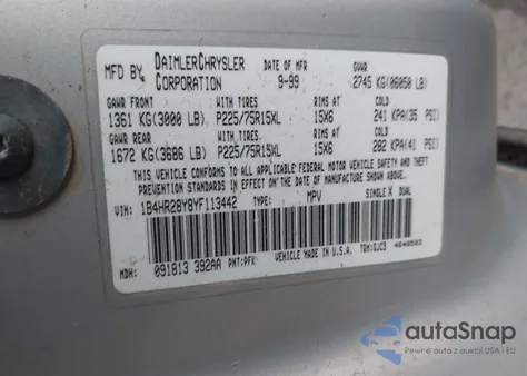 2000 Dodge Durango z USA, uszkodzony, nr VIN 1B4HR28Y8YF113442